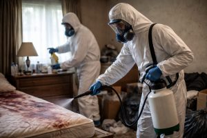 Nettoyage après décès réalisé par des professionnels équipés, garantissant hygiène, sécurité et respect des proches