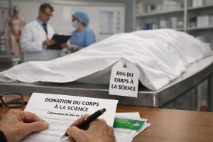Signature d’un document de donation du corps à la science avant le décès dans un environnement médical
