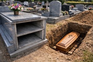 Comparaison entre un caveau funéraire et une inhumation en pleine terre dans un cimetière