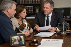 Avocat expliquant la garde légale d’un animal de compagnie après le décès de son propriétaire