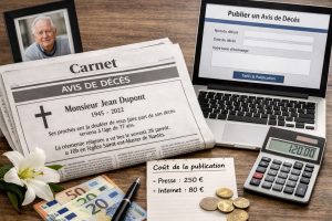 Avis de décès publié dans la presse et sur internet avec comparaison des prix sur ordinateur et journal